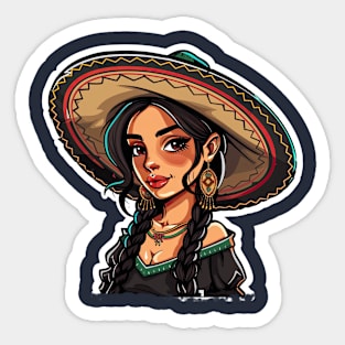 Cinco de mayo mexican twin ponytail mexican girl Sticker